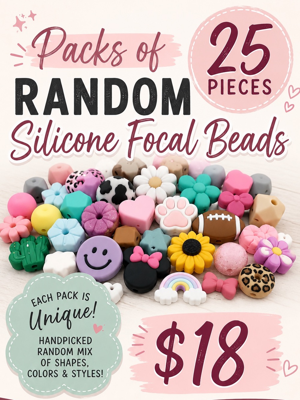 Random Silicone Focal Bag - 25 Pieces